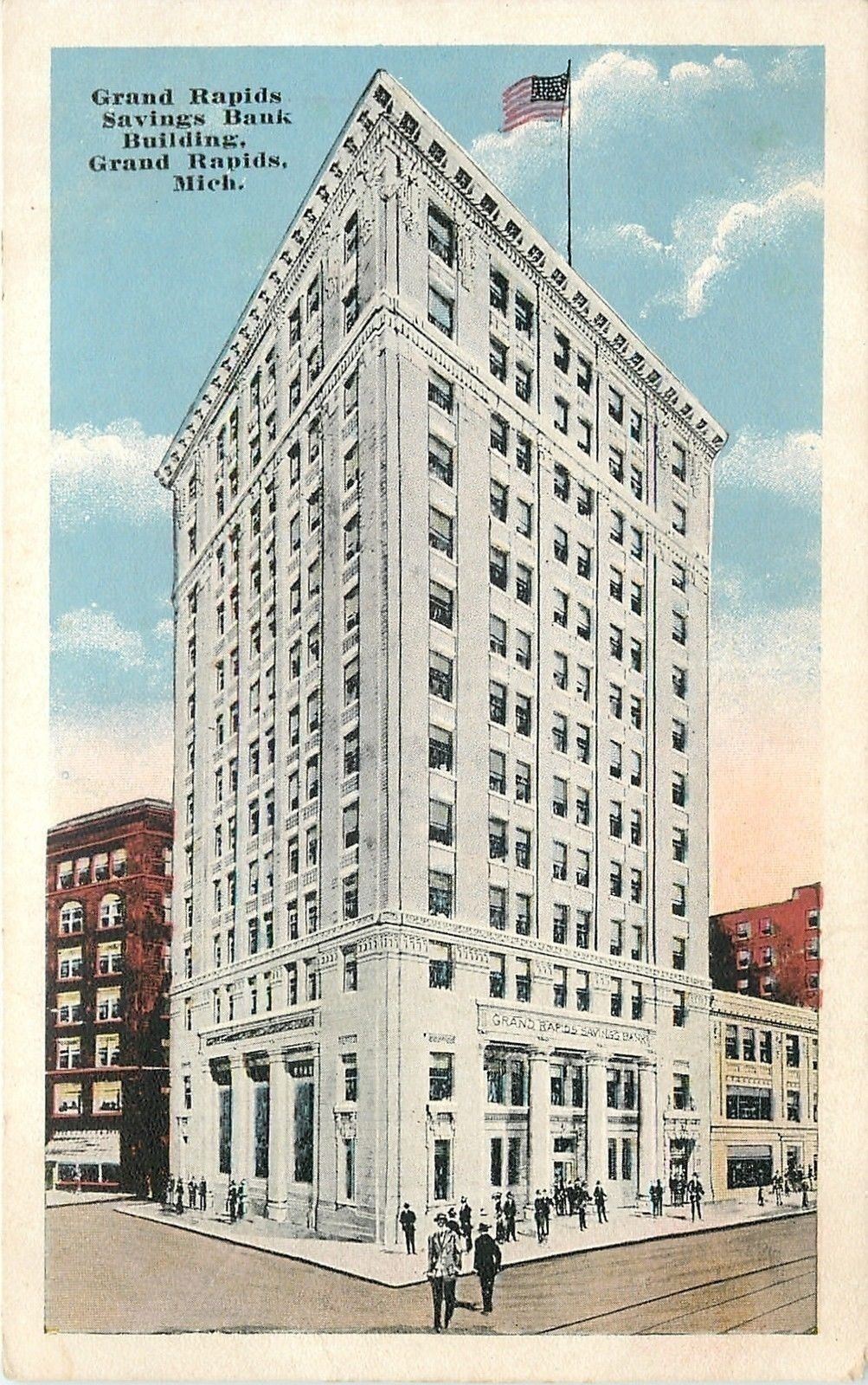 Color postcard of the new Grand Rapids Savings Bank Building, about 1920